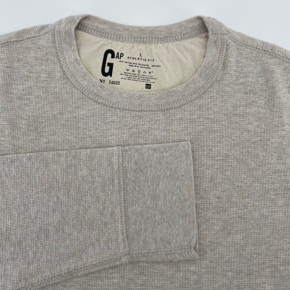 Gap Athletic Fit Men's Large Oatmeal Beige Waffle Knit Thermal Long Sleeve Shirt